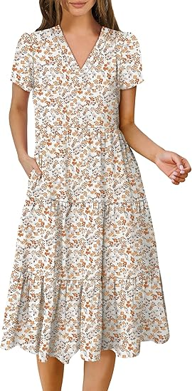 Anrabess V‑Neck Tiered Midi Dress