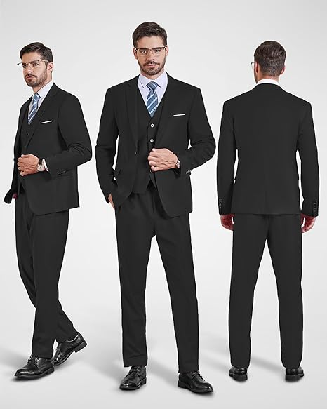 YND Men's 3-Piece Slim Fit Suit Set (Blazer + Vest + Pants)