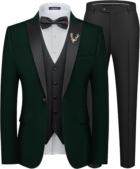 Cloudstyle Men's 3-Piece Tuxedo Suit with Satin Lapel