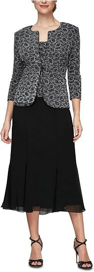 Alex Evenings Women’s Tea Length A-Line Dress with Jacket