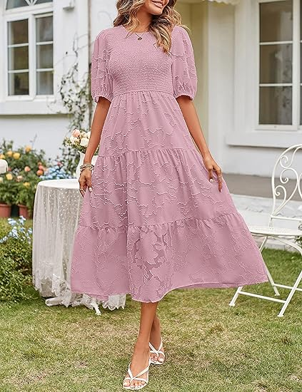 MEROKEETY Women's Flutter Sleeve Lace Maxi Dress