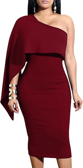 GOBLES Women's Elegant One Shoulder Bodycon Dress