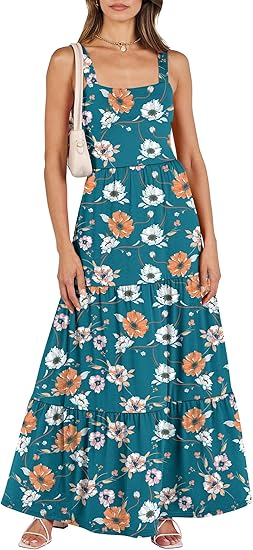 Anrabess Linen Boho Tiered Maxi Dress