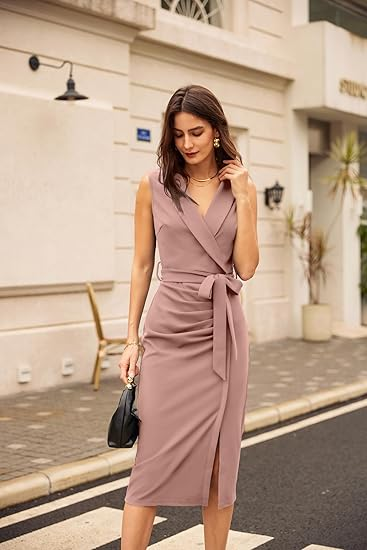 GRACE KARIN Sleeveless Ruched Bodycon Pencil Dress