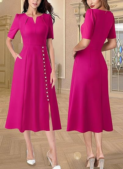 VFSHOW Pleated Midi Business Dress