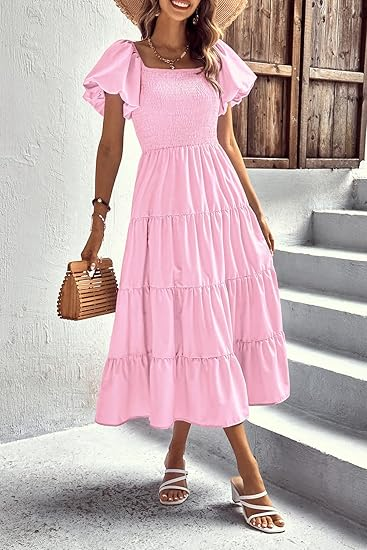 Wrap Midi Dress with Puff Sleeves