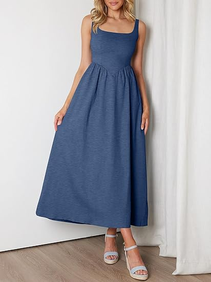 Anrabess Square‑Neck Tiered Midi Dress