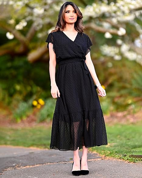 BTFBM Wrap V‑Neck Tiered Midi Dress