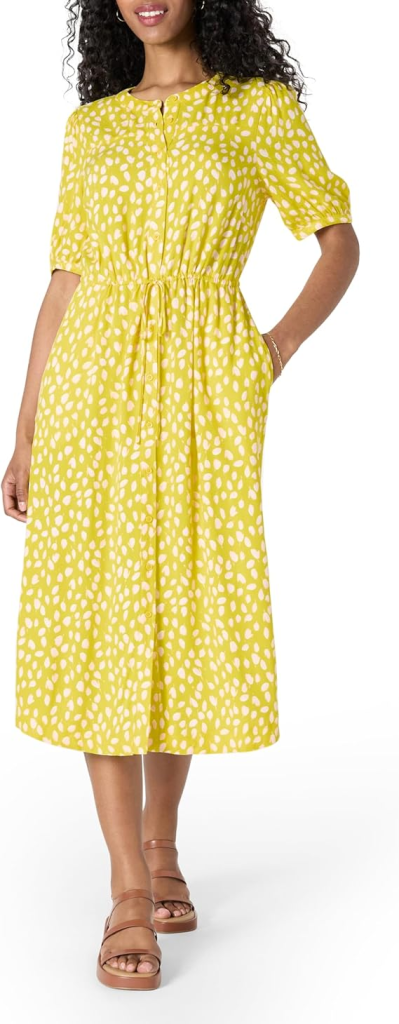 Amazon Essentials Women's Relaxed‑Fit Half‑Sleeve Waisted Midi A‑Line Dress