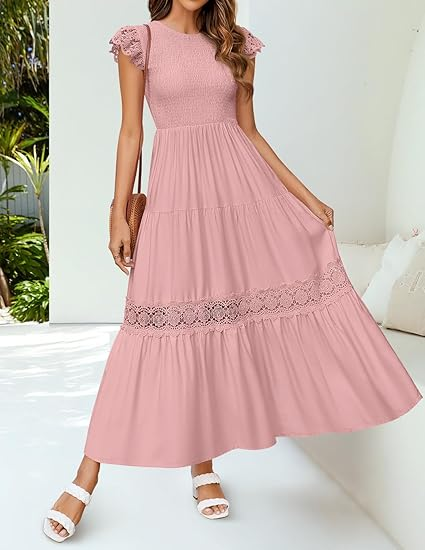  Zesica Tiered Flutter‑Sleeve Rayon Midi Dress
