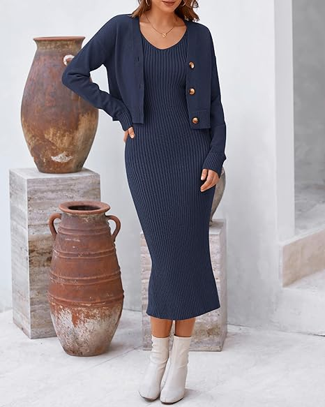 BTFBM Knit Button‑Down Midi Dress