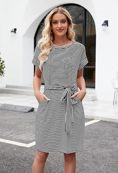 MEROKEETY Women’s Button-Front Midi Dress with Pockets