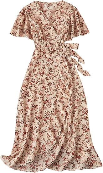 Milumia Women’s Floral Ruffle Wrap Midi Dress