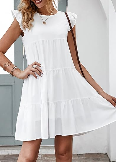 Kirundo Pleated Babydoll Mini Dress (White)