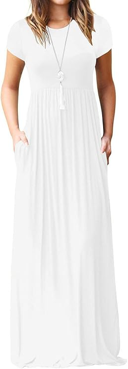 VIISHOW Long Sleeve Loose Maxi Dress with Pockets (White)