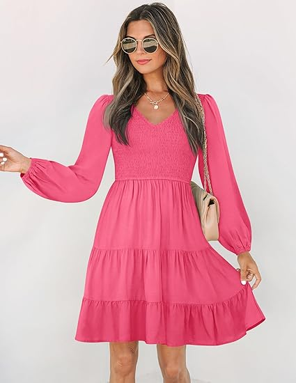 ZESICA Ruffle Tiered Mini Dress with Smocked Bodice