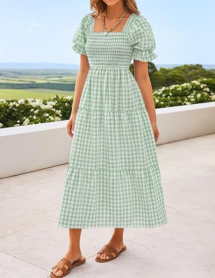 ZESICA Women’s Square Neck Puff Sleeve Midi Dress