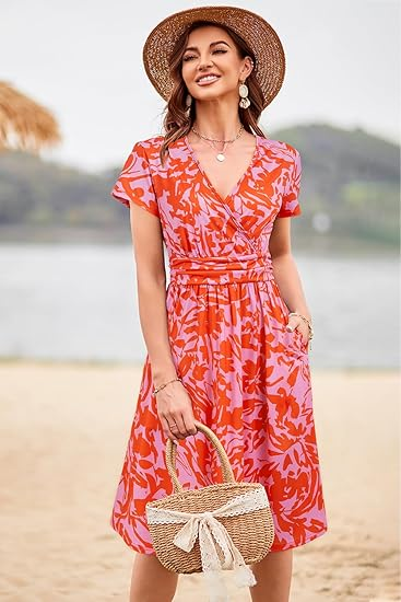  Faux-Wrap V‑Neck Fit & Flare Dress (Florals)