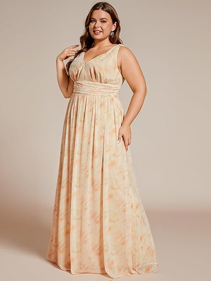 Ever‑Pretty Plus A‑Line Deep V‑Neck Empire Waist Maxi Dress