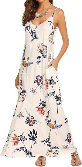 Supnier Spaghetti-Strap Maxi Dress (Polyester-Spandex)