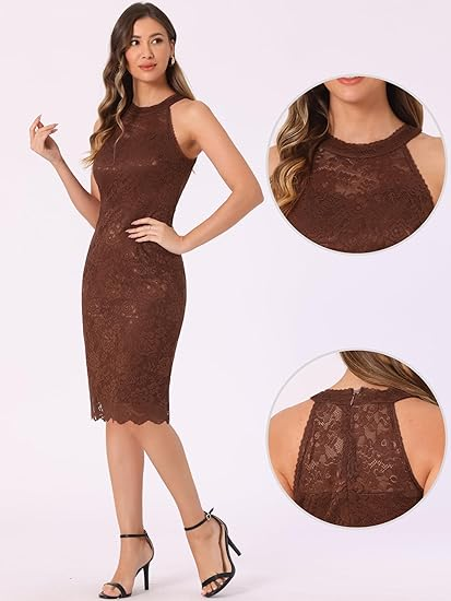 Allegra K Halter Ruched Bodycon Cocktail Midi Dress (Polyester-Spandex)