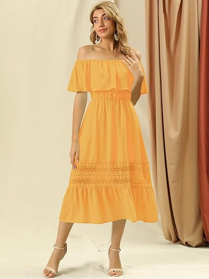Allegra K Women’s Off Shoulder Maxi Dress