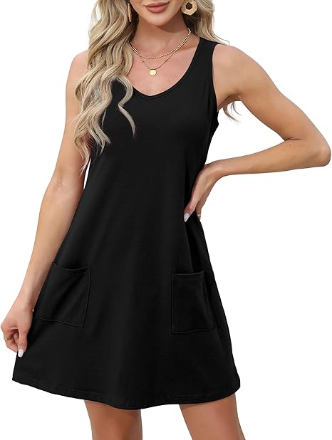 Ofeefan V-Neck Swing Dress with Pockets