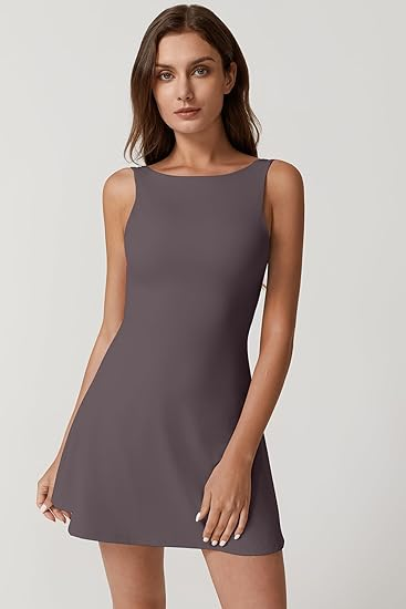 Qinsen Square‑Neck Tennis Dress with Built-in Shorts