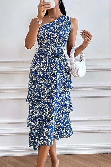 PrettyGarden One‑Shoulder Floral Maxi Dress