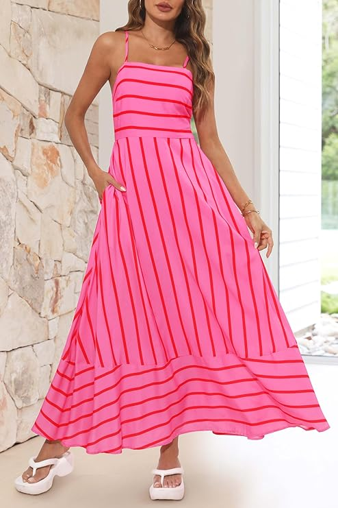MEROKEETY Adjustable Strap Maxi Dress with Pockets