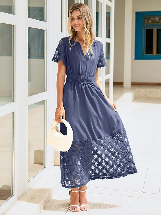 A-Line Floral Lace Maxi Dress (Boho Style)