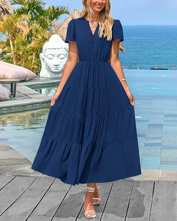 PrettyGarden Belted Wrap Midi Dress with Pockets