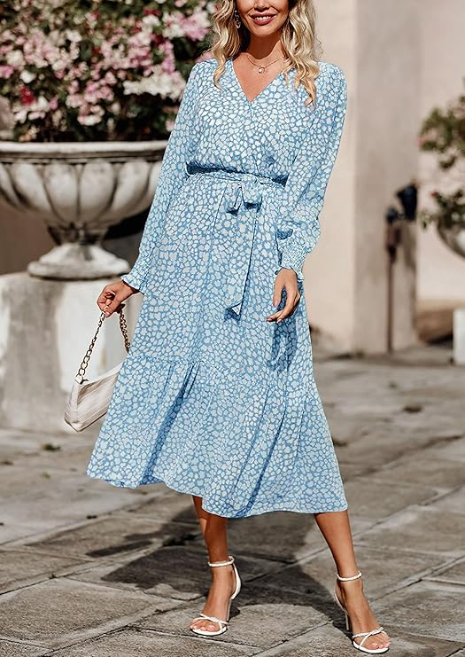 PrettyGarden Floral Wrap Ruffle-Hem Maxi Dress