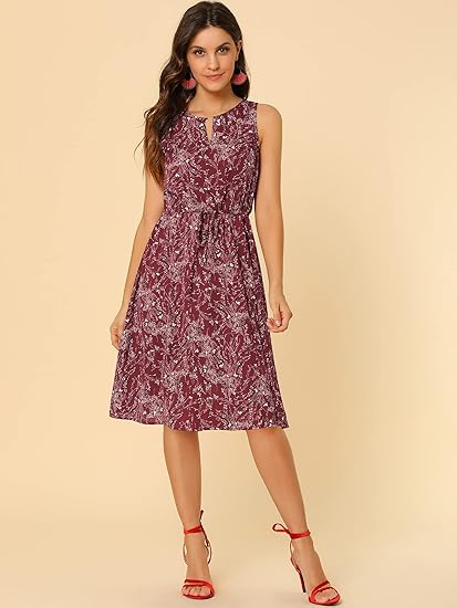 Allegra K Women’s Vintage Floral A-Line Midi Dress