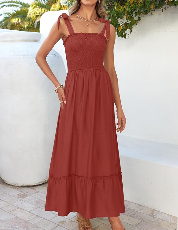 ZESICA Spaghetti Strap Square Neck Maxi Dress