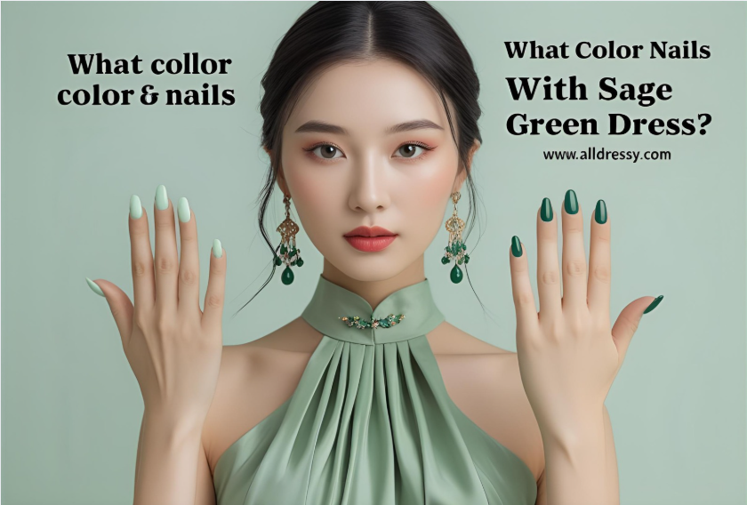 What Color Nails with Sage Green Dress