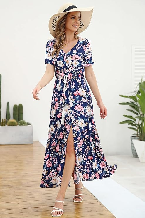 Milumia A‑Line Rayon Button‑Front Maxi Dress