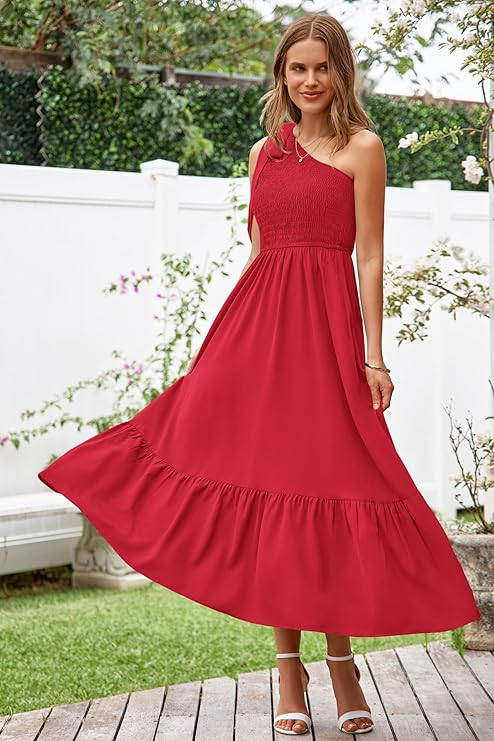 Pretty Garden One‑Shoulder Knot Maxi Dress