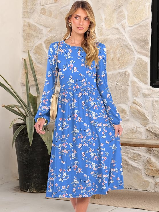 Anrabess Batwing-Sleeve Tie-Waist Long Dress