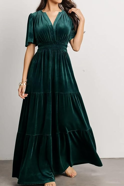 Merokeety Vintage Velvet Maxi Dress