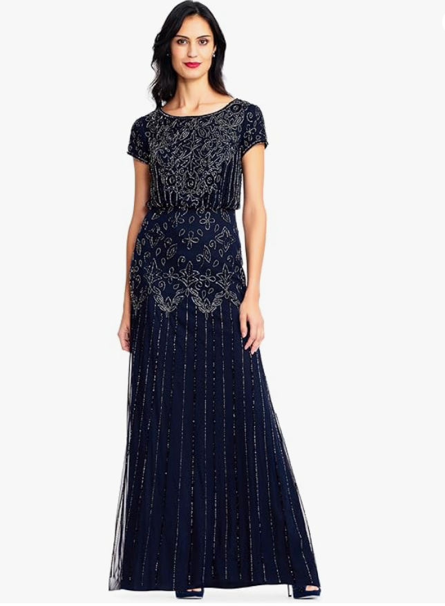 Adrianna Papell Women’s Beaded Art Deco Gown