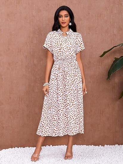 Milumia Women's Wrap V-Neck A-Line Midi Dress