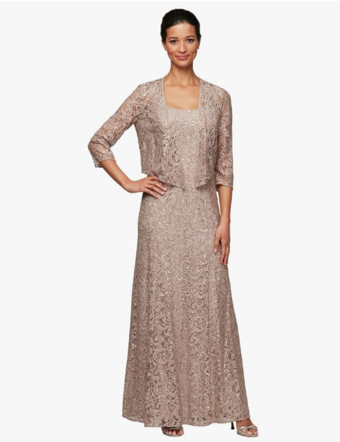 Alex Evenings Women’s Long A-Line Evening Dress with Jacket