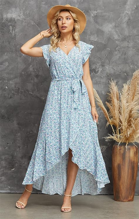 ZESICA Women’s Bohemian Floral Printed Wrap Maxi Dress