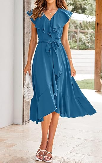 PrettyGarden Wrap V-Neck Midi Dress