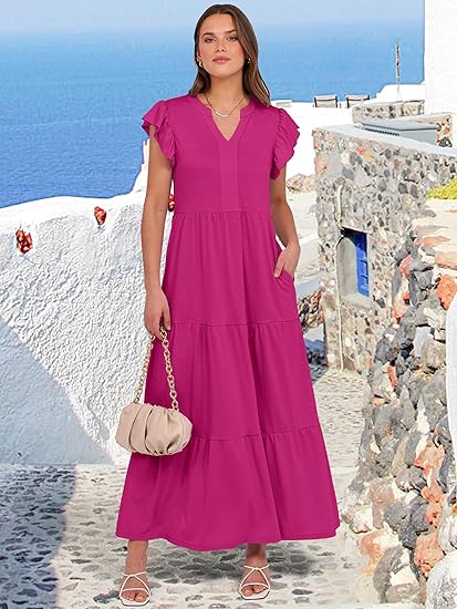 BTFBM Ruffled Tiered V‑Neck Maxi Dress