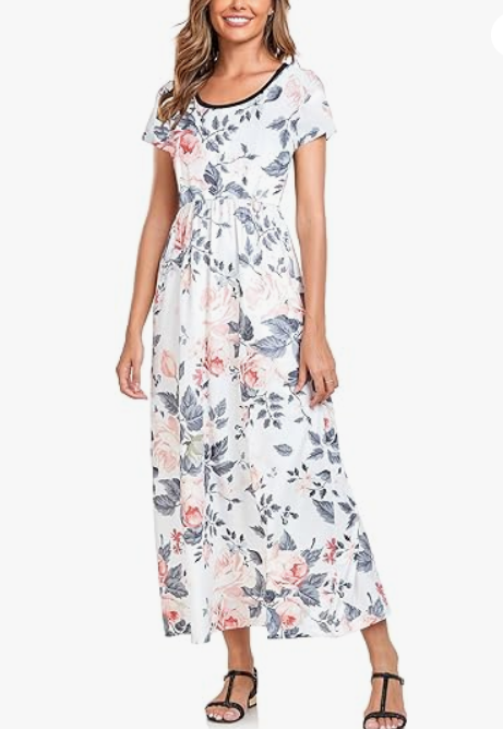 GRECERELLE Women’s Short Sleeve Empire Waist Maxi Dress