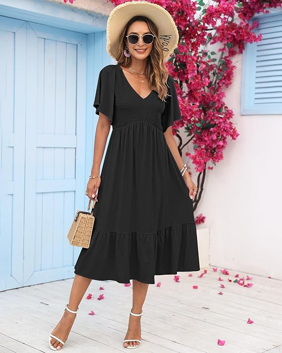 AUSELILY Women's Short Sleeve Summer Dress with Pockets