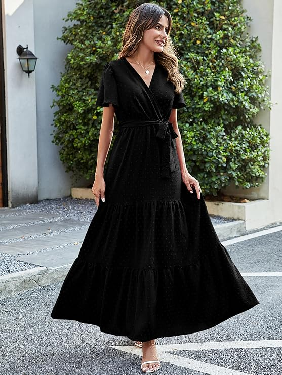 PRETTYGARDEN Women's Casual Flutter Sleeve Smocked Waist Dress