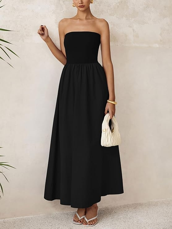 Realtix Strapless Satin Maxi Dress